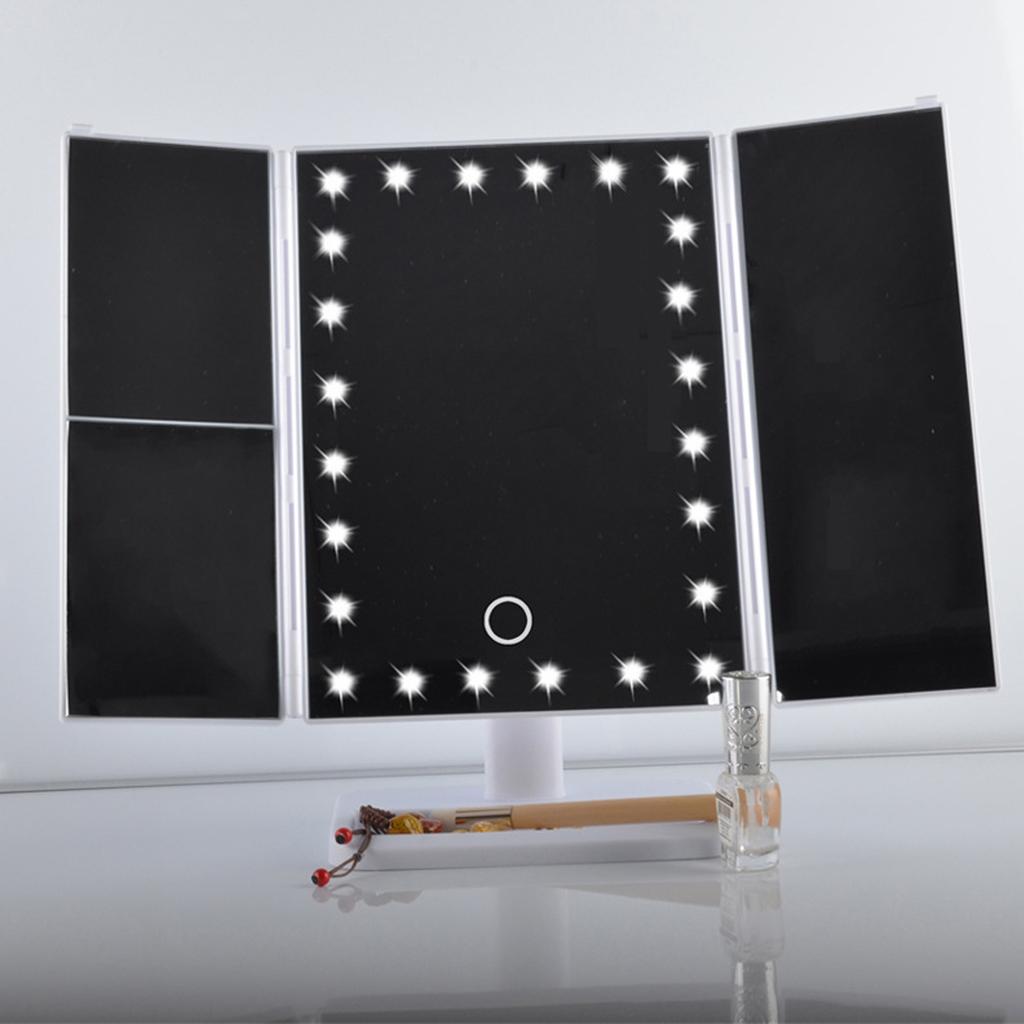 LED Vanity Mirror Three Fold USB Black with Data Cable Small Mirror Makeup Mirror for Bedroom Daily
