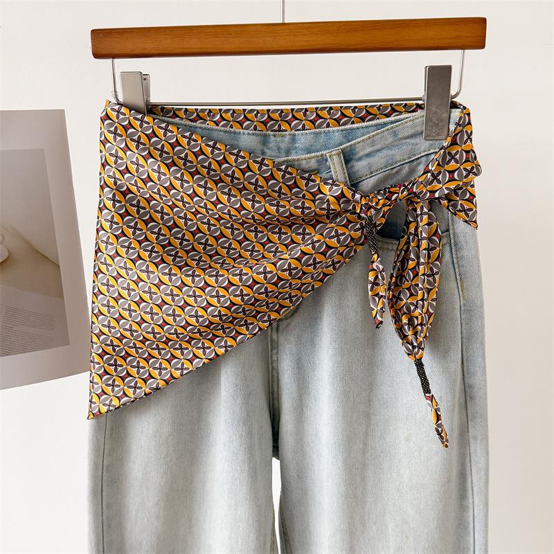Leopard print chain simulated silk double-layer printed waist-tied triangle scarf sun protection shawl neckerchief women's scarf