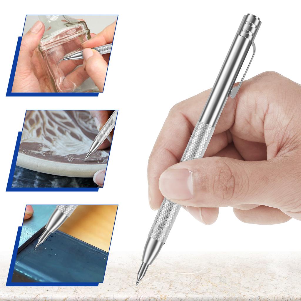 Tungsten Steel Scribe Pen Metal Wood Glass Tile Cutting Marker Pencil with 20 Replacement Marking Tip for Metal Ceramics Glass