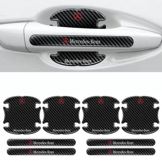 8PCS Carbon Fiber Car Door Handle Bowl Sticker Trim Protector for Mercedes Benz