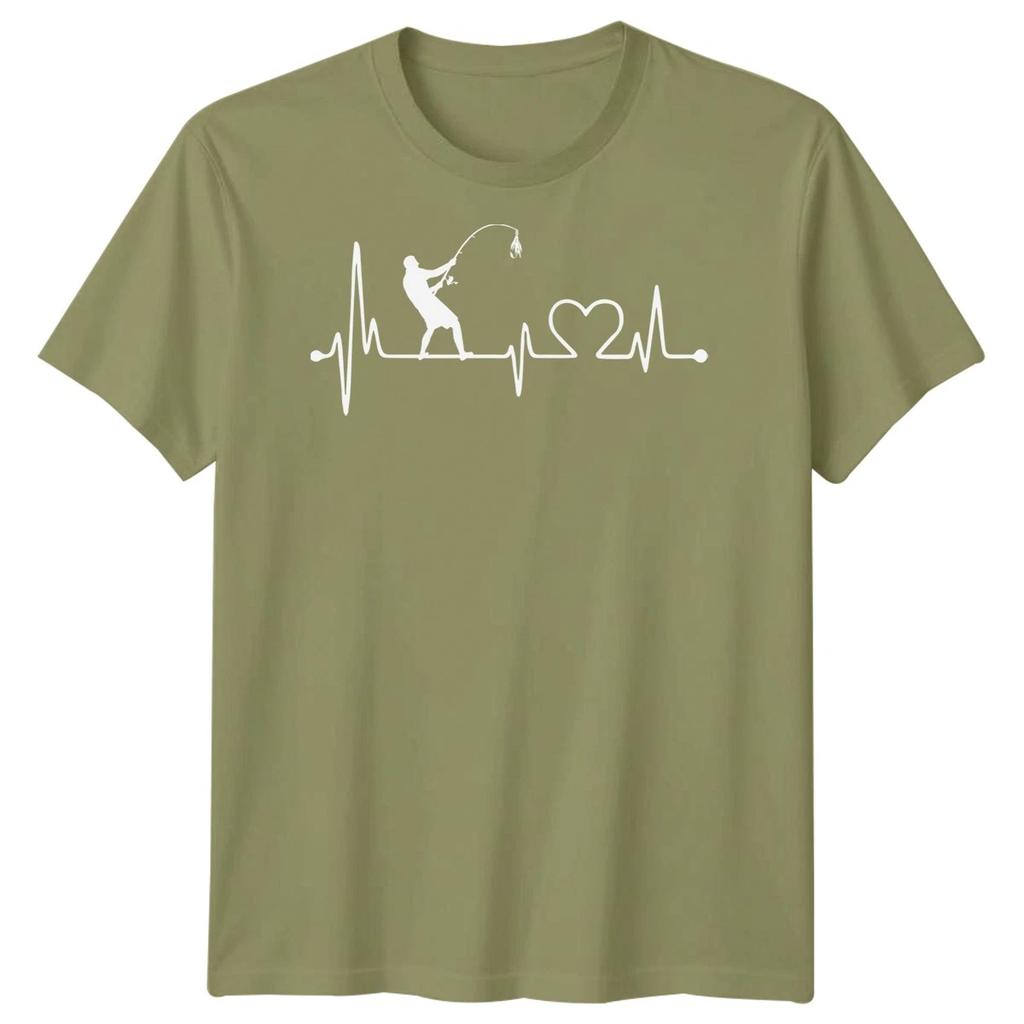 Fisherman Heartbeat Fishing Hobbies Mens TTshirt Silhouette Graphic Tee