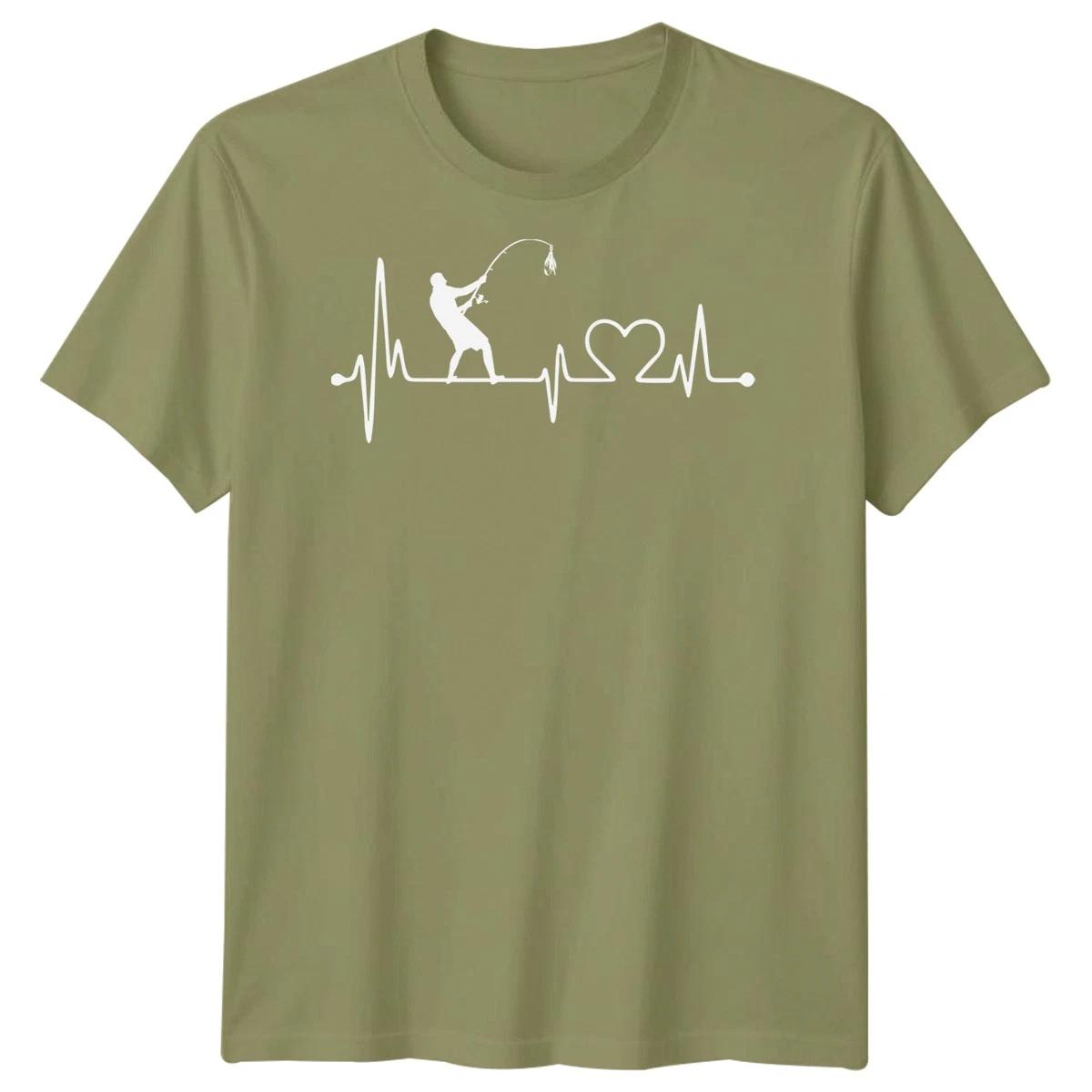 Fisherman Heartbeat Fishing Hobbies Mens TTshirt Silhouette Graphic Tee M