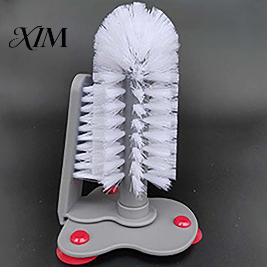 Hand Free Cleaner Suction Cup Bottle Brush, Wall Mounted Rotating Cleaning Scrubber, Plastic Home Kitchen Gadget Thick Bristles Sink Accessory