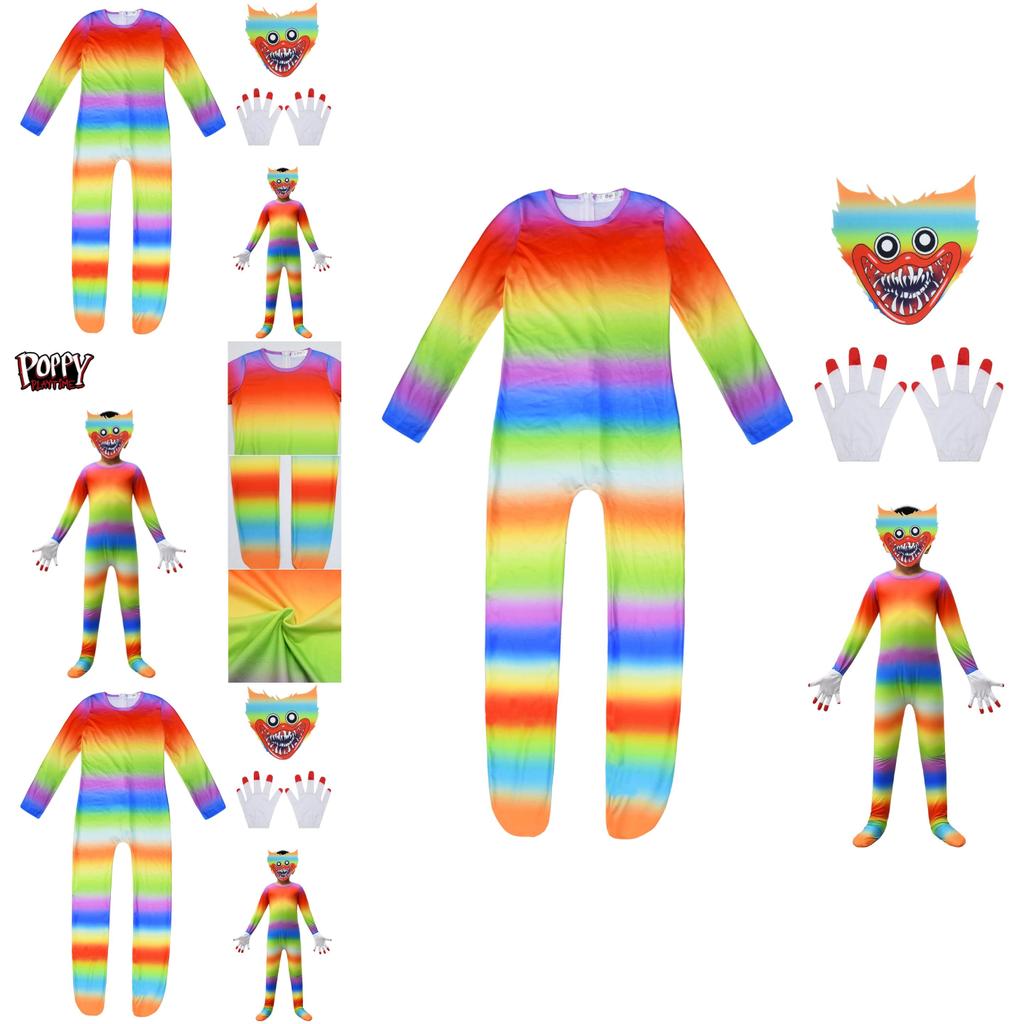 Kids Poppy Playtime Huggy Wuggy Cosplay Costume Jumpsuit Mask Halloween Suit