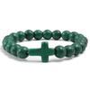 Turquoise Cross Elastic Yoga Bracelet with Black Volcanic Stone
