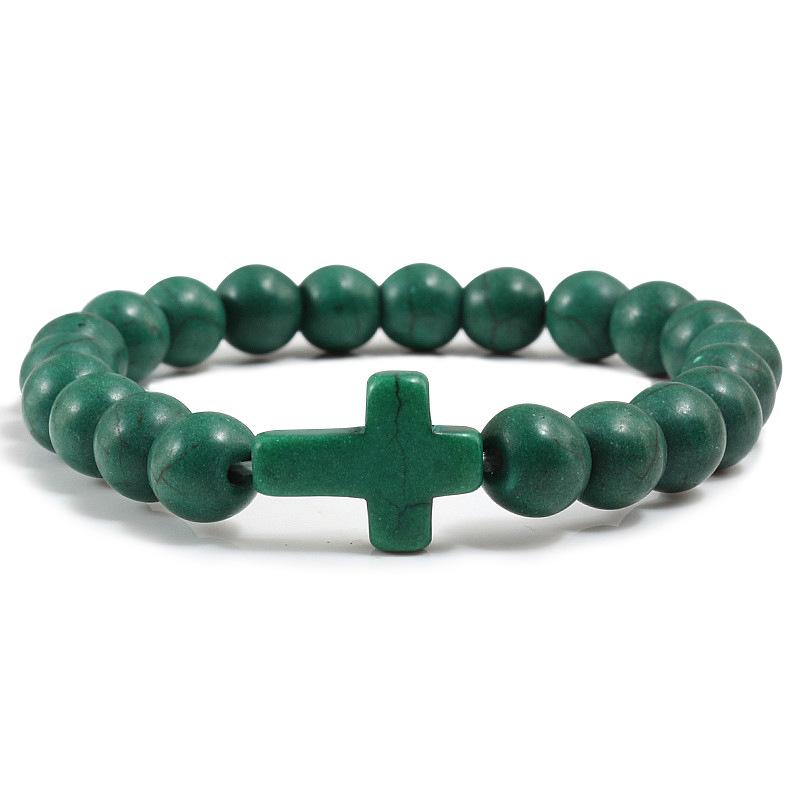 Turquoise Cross Elastic Yoga Bracelet with Black Volcanic Stone