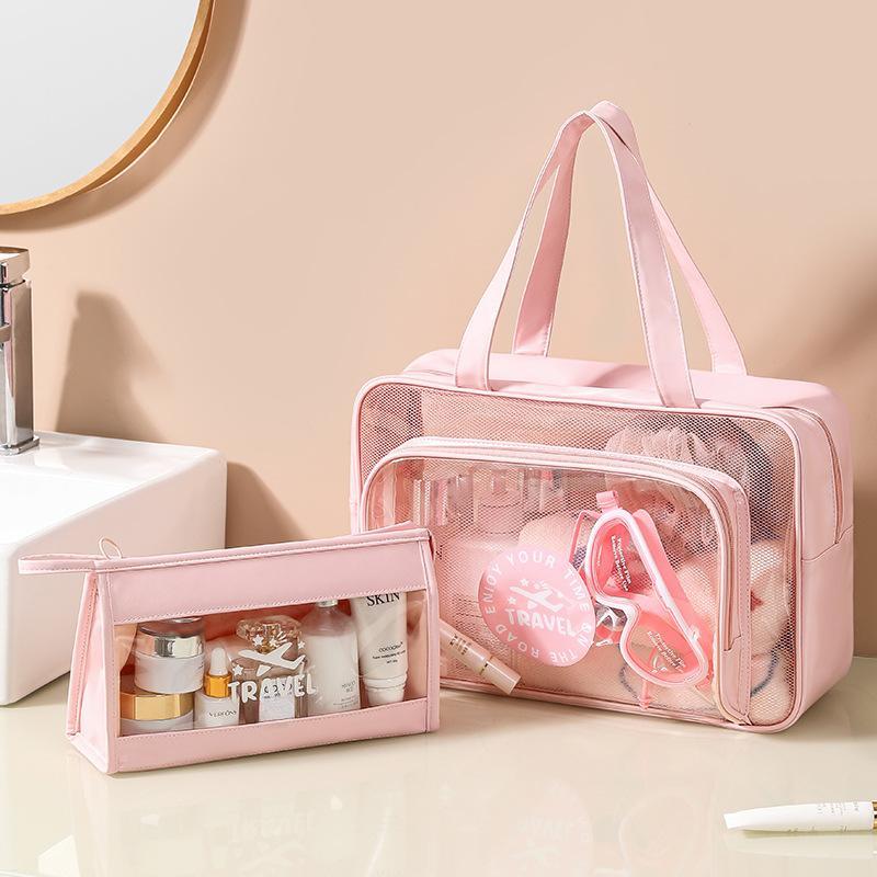 

Набор из двух предметов, прозрачная сумка для мытья, ручная сумка на плечо, сумка для влажной и сухой воды, сумка для плавания, фитнеса, ванны, водонепроницаемая сумка для хранения косметики 2 set розовый