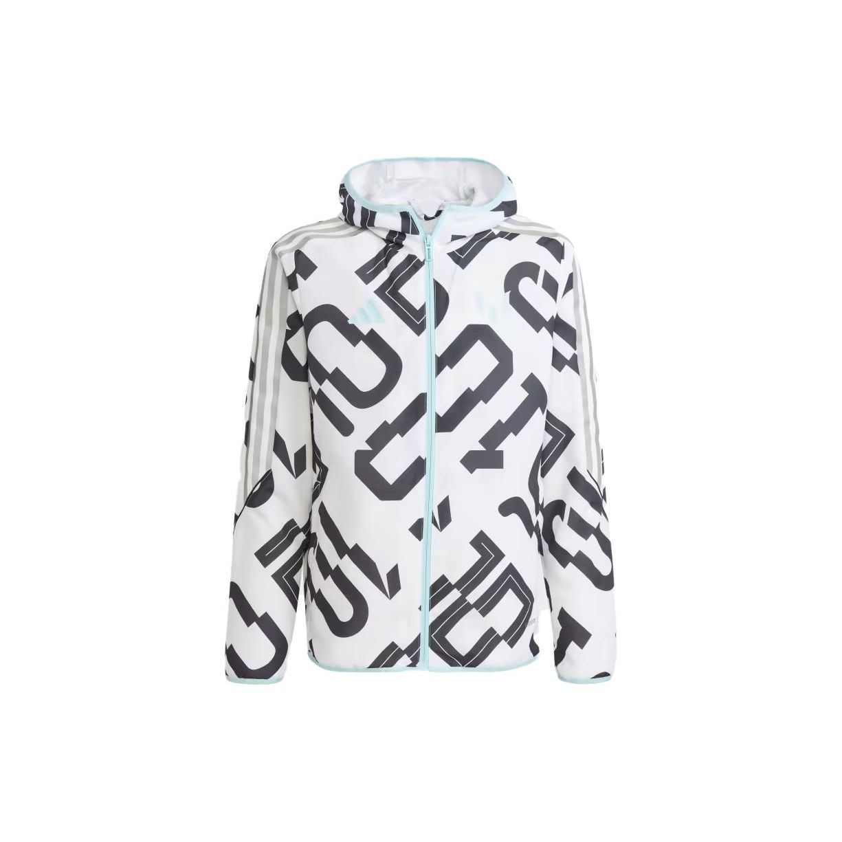 Adidas Hooded Zipper Digital Print Long Sleeve Jacket Kids Jackets White IJ4938 A164