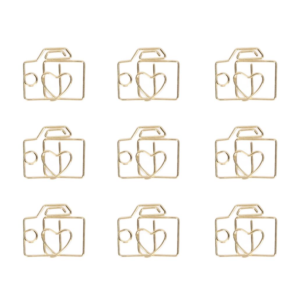 100pcs Paper Clips Prevent Slip Camera Shaped Decorative Metal Small Bookmark Paperclips for Paper Document Gold