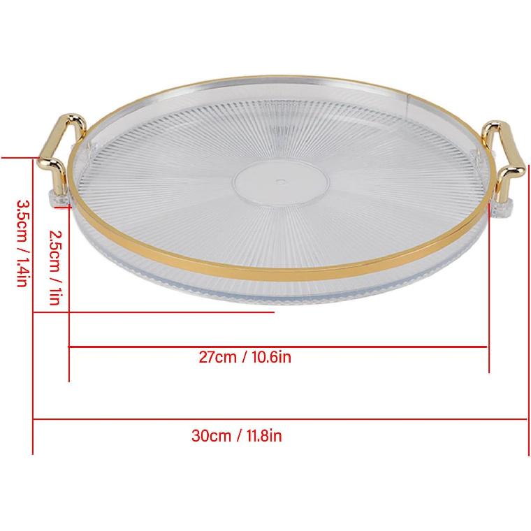 Decor Round Serving Tray, Gold Handle Round Serving Tray Display Gold Multifunctional for Desserts (Transparent)