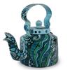 Handpainted Aluminium Decorative Kettle | Turquoise & Blue Abstract Art Print