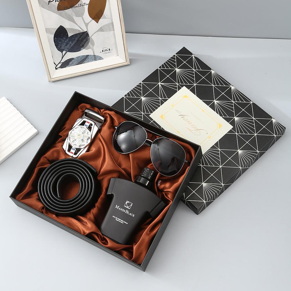 Set de Regalo para Hombre, Cartera + Reloj + Caja para Cinturón, Regalo de San Valentín Día del Padre para Novio Amigo