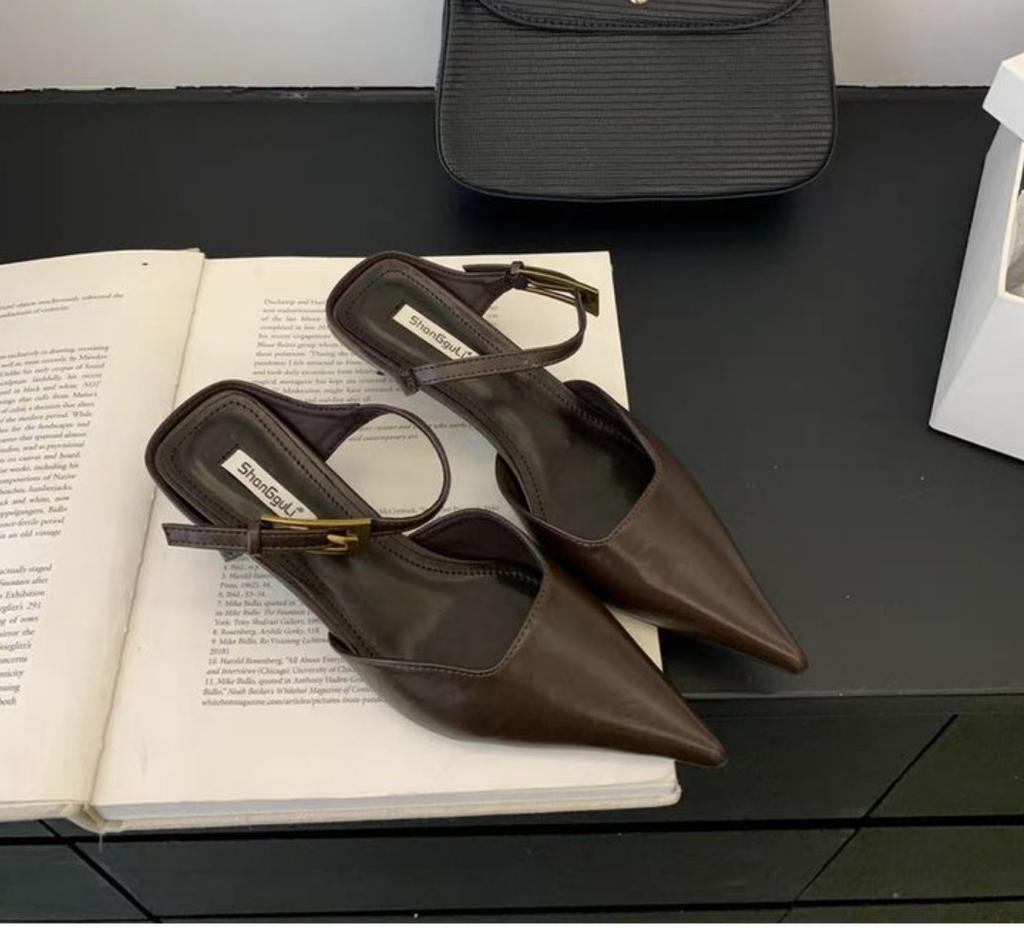 Retro Street Style Design Dünne Hohe Absätze Spitze Zehen Frauen Pumps Schnallenriemen Bankett Party Slingbacks Weibliche Mules Schuhe