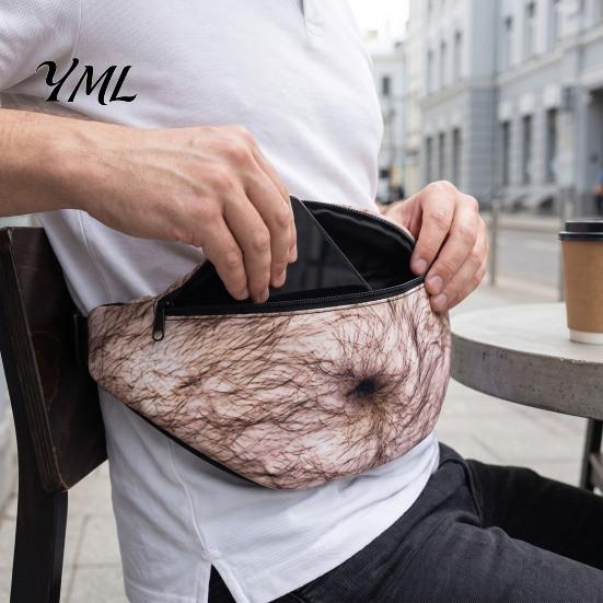 Novelty Prank Gift for Men Funny Belly Bag, Realistic Big Waist Fanny Durable Artificial Leather Pack with Adjustable Strap, Gag Dad Husband