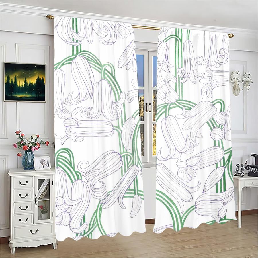 

Set Of 2 Morning Glory Printed Curtains Pole Bag Christmas Decorations Home Room Made Polyester W100*H70(CM)-Grommet top&2PCS
