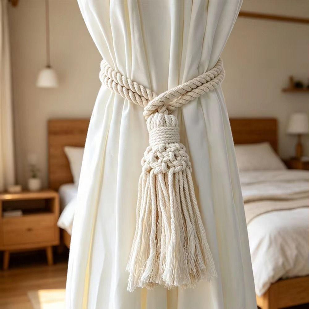 2Pcs Minimalist Macrame Curtain Tiebacks Boho Style Boho Curtain Tiebacks Farmhouse Decor