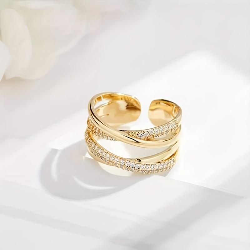 1PC Fashion Double Layer Open Wrap Interwoven Ring золотой