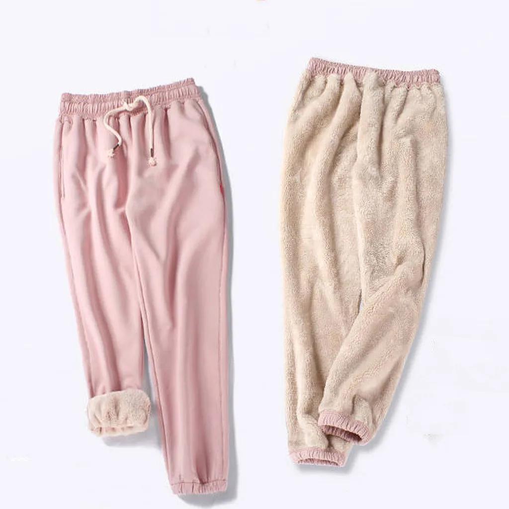 1pcs Warm Winter Women Pants Thicken Loose Casual Fleece Leggings for Women Solid Pink Black Trousers Female Plus Size Thermal Pants