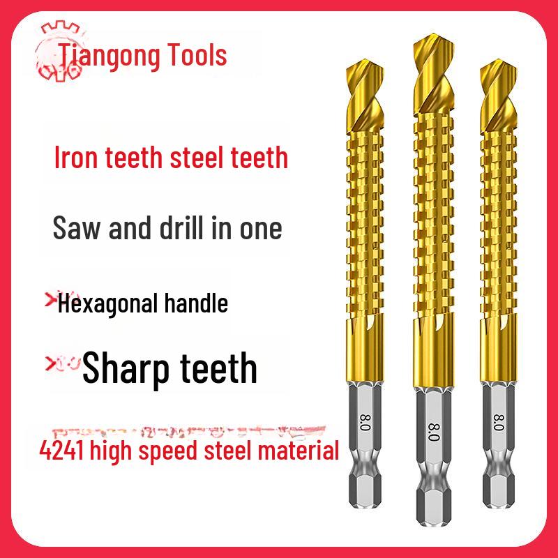 

Tiangong Hexagonal Serrated Twist Woodworking Drill for Aluminum & Wood. Hex Shank [3mm] 1 piece