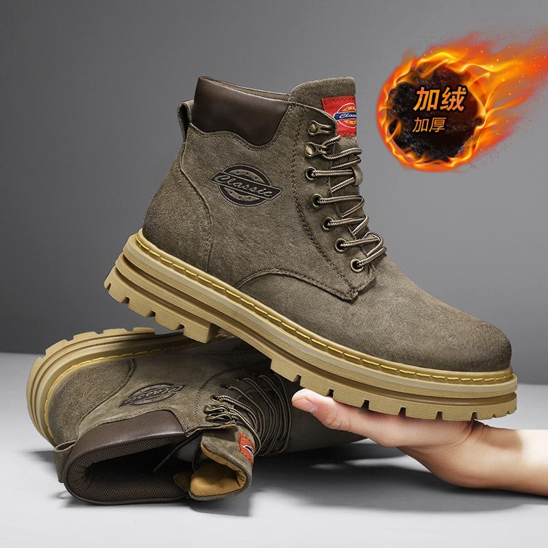 

Осень и зима горячие продажи больших размеров первый слой свиной кожи высокое качество ботинки Мартина ботинки цвета ревеня хлопок теплые мужские туфли 46