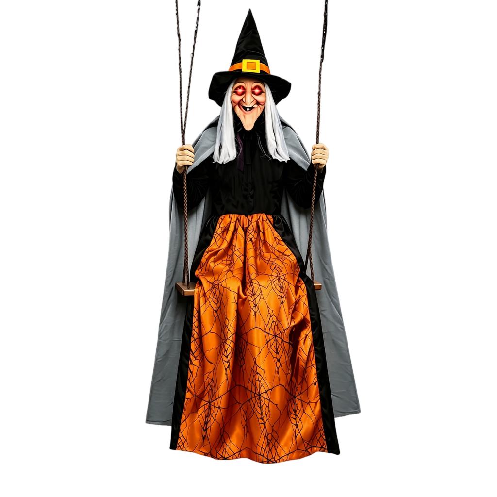 Halloween Hanging Witch Decoration 1.8m with Glowing Lights and Sound, Outdoor Yard Decor (Batteries Not Included, Requires 3 AAA Batteries)