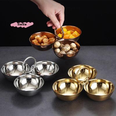3-Compartment Stainless Steel Snack Bowl with Handle Candy Dish Dessert Plate for Parties Home Picnics Office Ornament