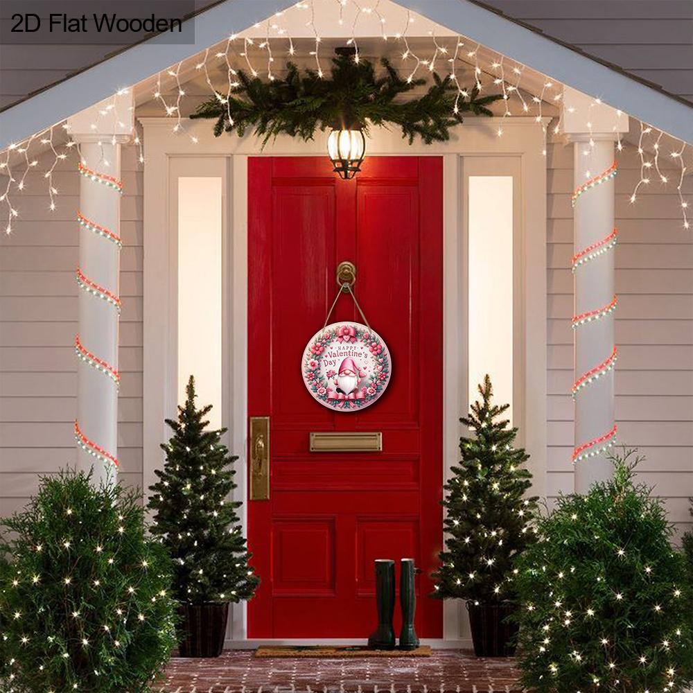 Valentine's Day Gnome Wooden Sign, Charming Round Sign for Front Door, Wall Hanging Decor - Ideal Romantic Gift for Couples