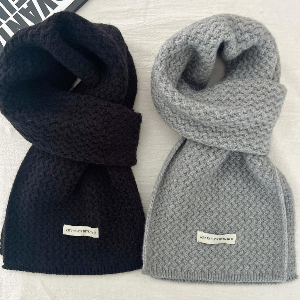 Autumn and Winter Solid Color Coarse Needle Knitted Scarf, Thickened Soft Waxy Warm Wool Scarf Women's Simple Long Scarf