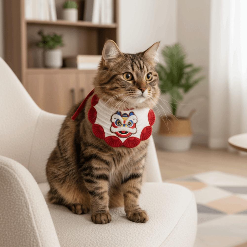 Embroidery Cat Knitted Drool Towel Cartoon New Year Cat Scarf Dog Drool Bib  Horse Year