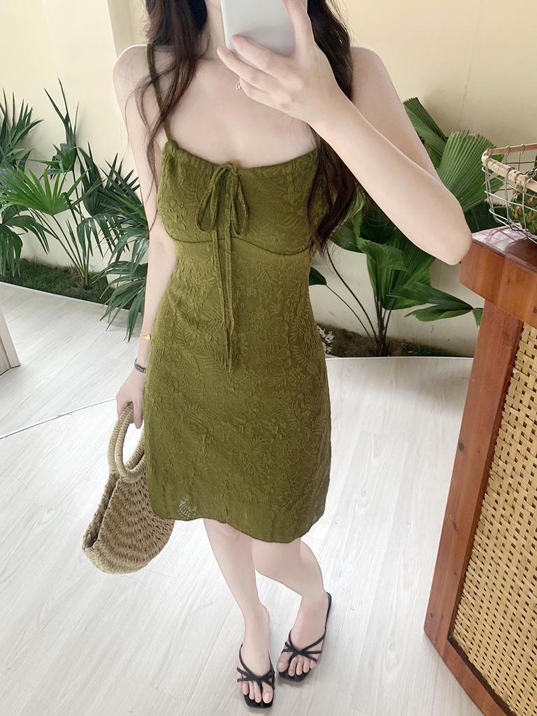 Summer 2026 Plus Size Retro Waist-Cinched Camisole Dress & Cardigan Set