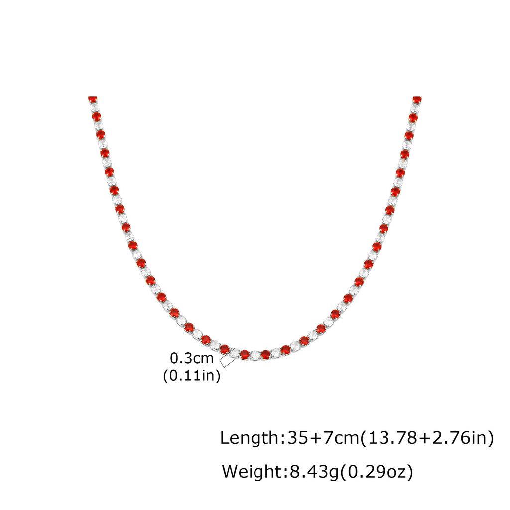 Shiny AAA+ 3mm Colorful Crystal Tennis Chain Necklace Bling Rainbow Cubic Zircon Choker for Women Party Fine Jewelry Gift