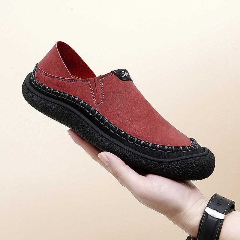 

Горячие Мужские Кожаные Повседневные Легкие Туфли для Отдыха на Открытом Воздухе Удобные Высококачественные Модные Мягкие Классические Нескользящие Балетки 47 красный