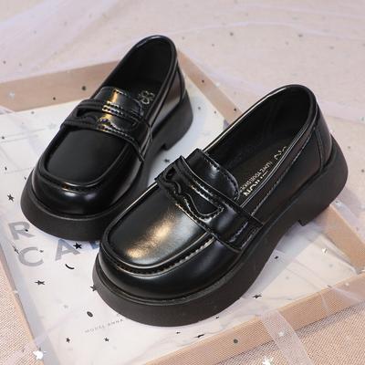 Mädchenschuhe Slipper 2024 Neu Frühling Herbst UK Uniform Schulschuhe Großbritannien PU Schwarz Kinder Lederschuhe Vielseitige Kinderschuhe