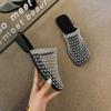 French low-heeled fishing net shoes mesh hollow bag head half slippers women's summer wear 2025 new hole cool slippers
