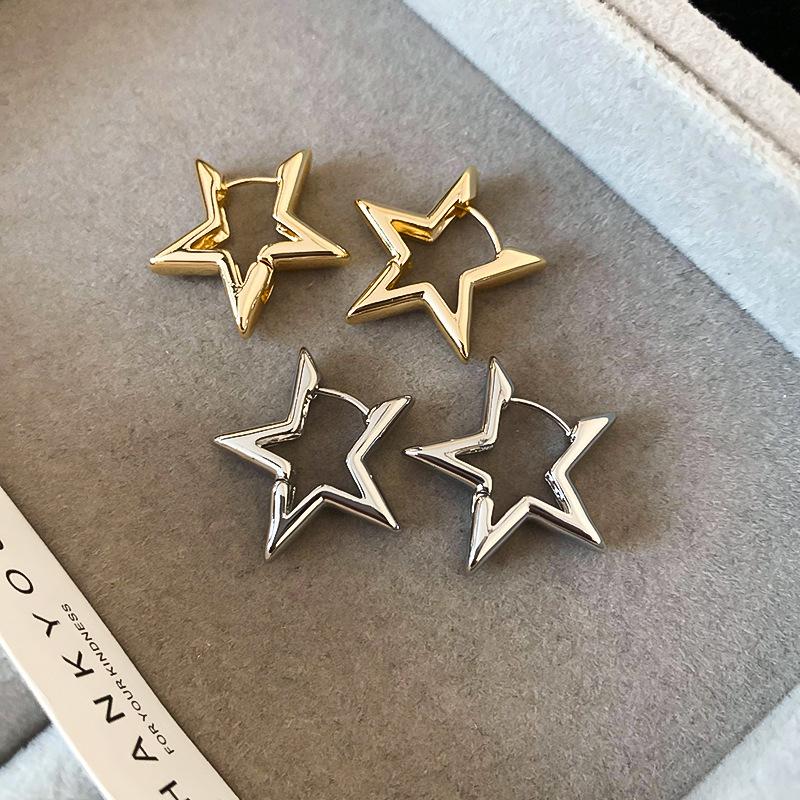 Fashion Simple Smooth Star Hoop Earrings Women Minimalist Hoops Huggie Hollow Ear Buckle Earring Punk Zircon Gifts