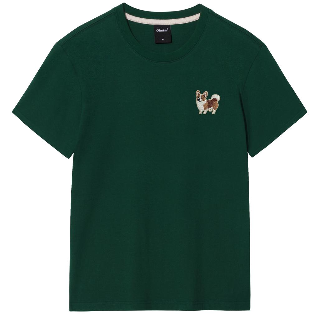 OKSTAR Smiley Welsh Corgi Embroidered Short Sleeve T-Shirt (Type B)