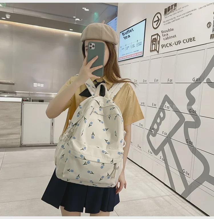 Japanese Fresh Floral Backpack for Teen Girls - Lightweight and Stylish for Junior High and College Students