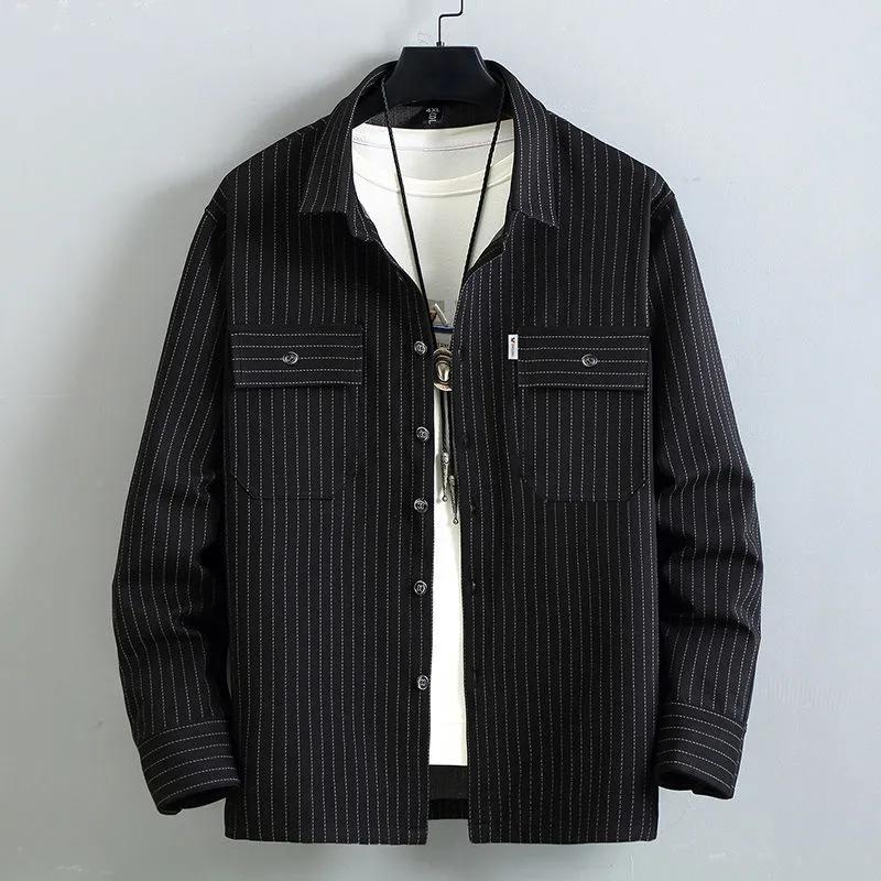Enlarged Japanese Vertical Striped Shirt Jacket Suit Men's Spring and Autumn Casual Striped Two-piece Suit