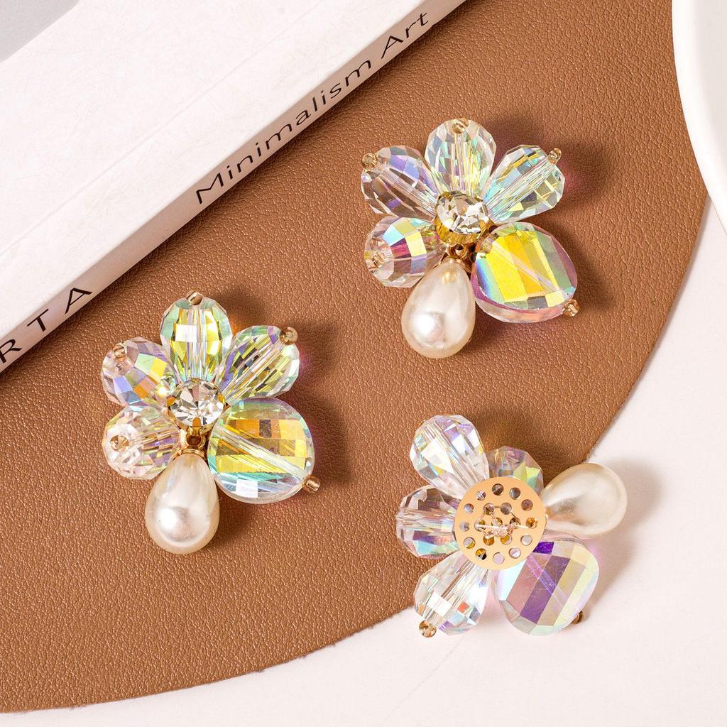 Handmade Crystal Flower Stud Earrings and Hair Clips - Beaded Accessories for Shoes and Clothing