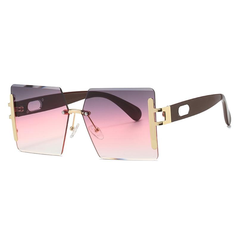Designer Oversized Rimless Sunglasses Women Men Vintage Luxury Pink Shades UV400 Protection Trendy