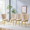 Set of 2 Decorative Dining Chairs Made of Velvet Fabric, with Gold-Colored Metal Legs, Upholstered Seats and Backrests Made of Braided Rope