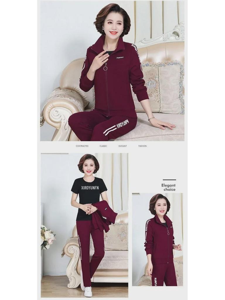 Spring & Autumn 2024 Women's Three-Piece Sports Suit for Middle-Aged and Elderly