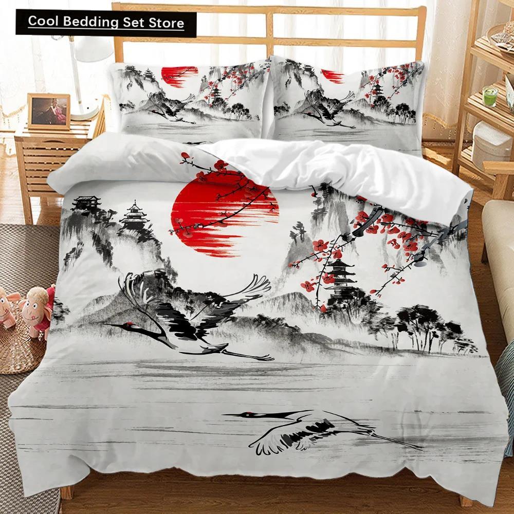 

Комплект постельного белья National Trend с принтом «Цветущая вишня» и «Журавль», комплект постельного белья с принтом «Морские волны», традиционный ретро-покрывало из полиэстера EU single(135x200cm)