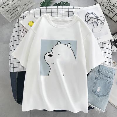 Women's T-shirt Kawaii Bear Print Short Sleeve Sports T-shirt Women's Harajuku Summer Japanese Cartoon Anime T-shirt Y2K Top