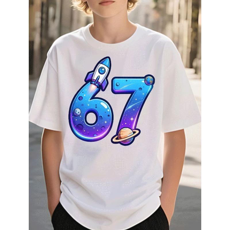 European sizes Round Neck Boys T Shirt Casual Trendy Galaxy Space Rocket Planet Moon Star Pattern Kids Wear for Boys 110