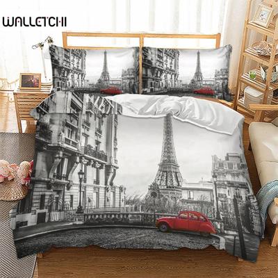 Novelty Gift Paris Tower Red Car Print Polyester Bedding Set Romantic London City Quilt Duvet Cover+Pillowcase 2/3pcs
