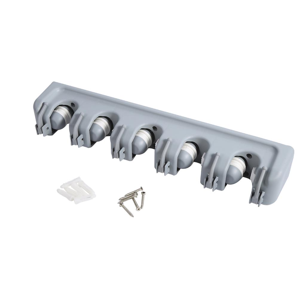 Broom Hanger Brush Mop Organizer Wall Mounted Storage Holder Rack(5 Positions and 6 Hooks)