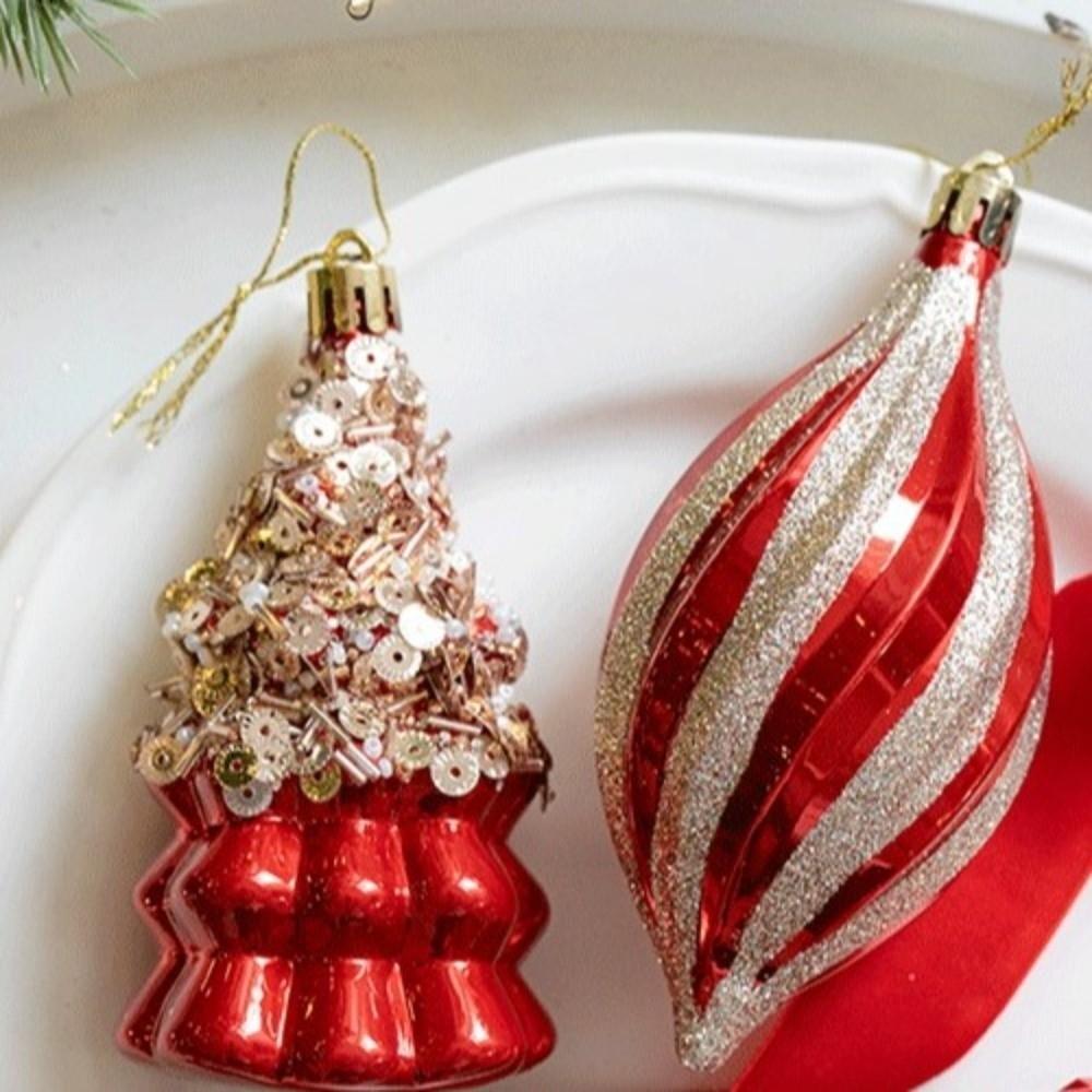Red Christmas Tree Pendants Plastic Acorn Christmas Hanging Balls DIY Crafts Shatterproof Glitter Little Bear Ornaments