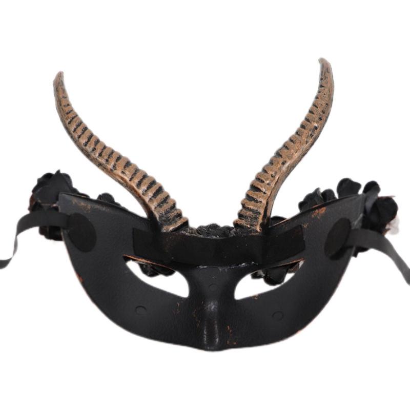 Halloweenská maska Maškarní maska Maska na půl obličeje Maska ďábla Maska pro Mardi Gras Maska pro karnevaly Strašidelná maska s rohy pro párty