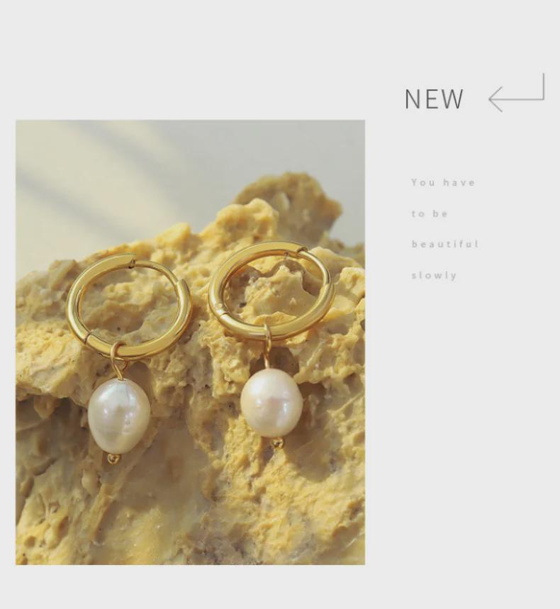 French Retro Freshwater Pearl Hoops, Titanium Steel 18K Gold-Plated Earrings - Cold Style